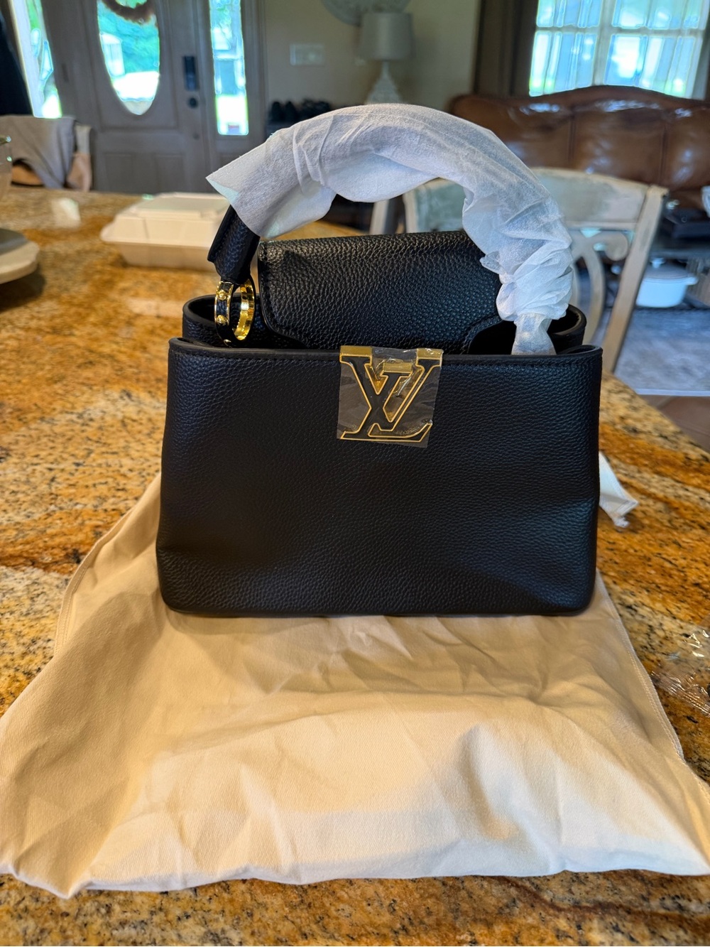 Louis Vuitton Black Top-Handle Satchel with Gold Hardware